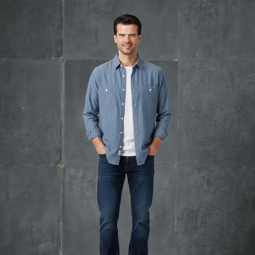 Long Sleeve Light Blue Denim Cotton Shirt